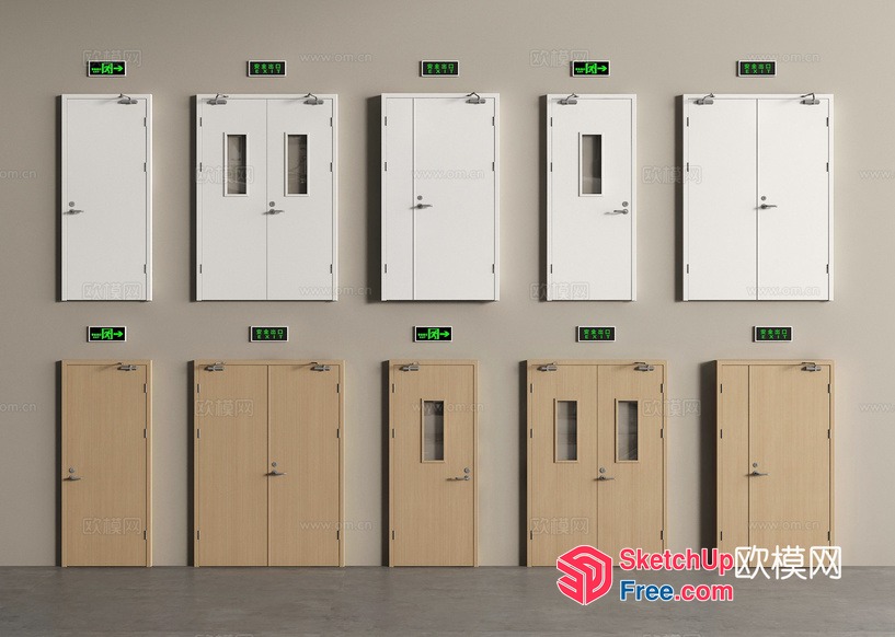 Interior Doors With Emergency Exit Signage 3D SketchUp File