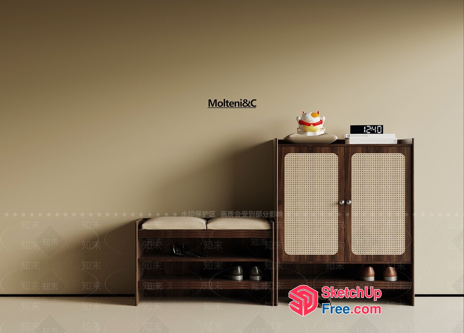Minimalist Shoe Storage Furniture With Rattan Door 3D SketchUp File