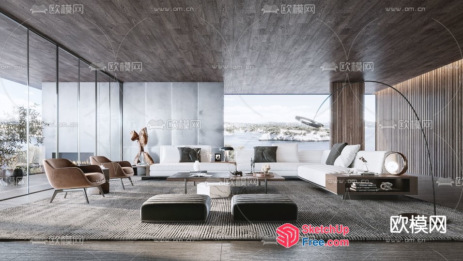 Modern Minimalist Living Room With Natural Light 3D SketchUp File