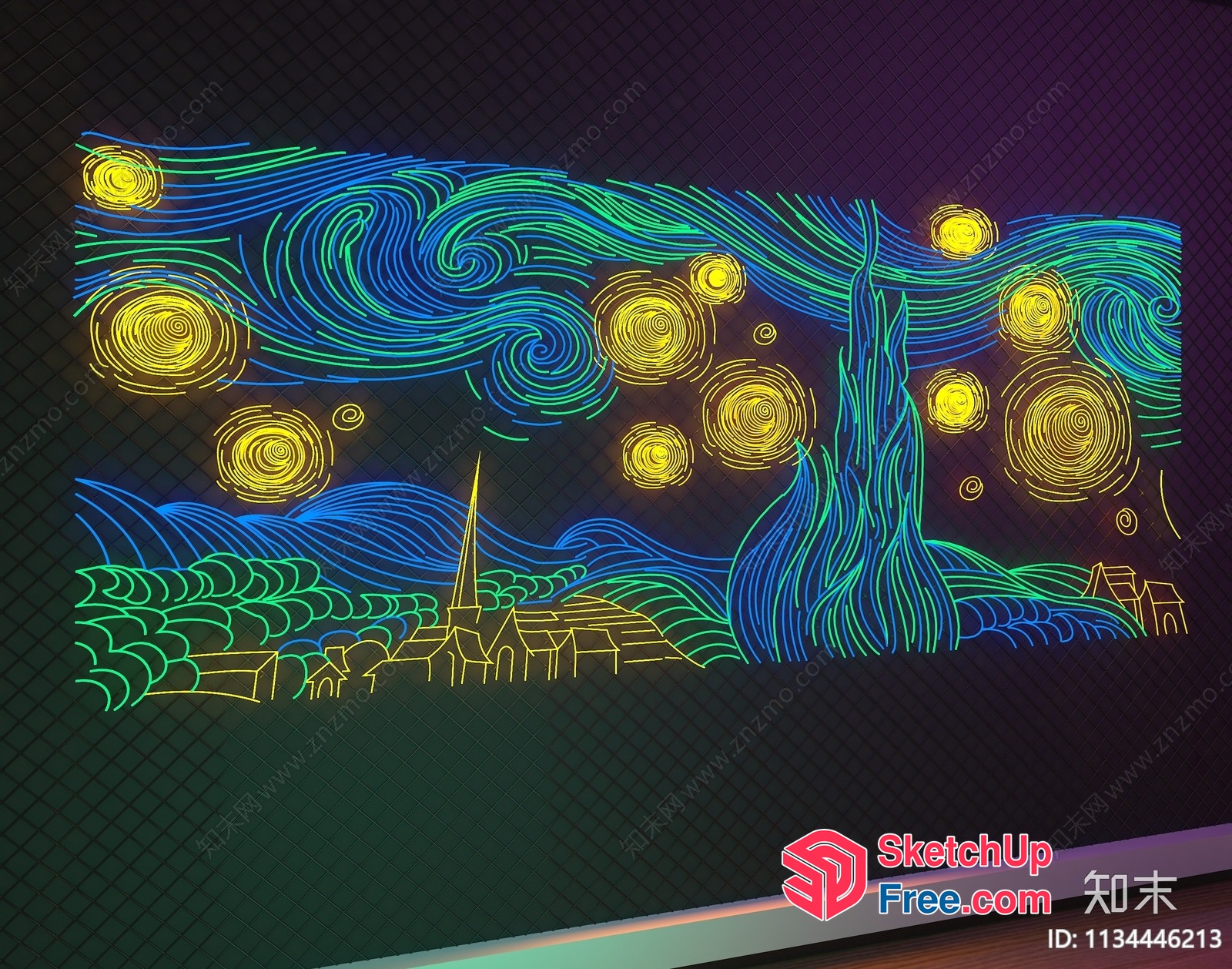 Vibrant Neon Artwork Inspired By Vincent Van Gogh 3D SketchUp File