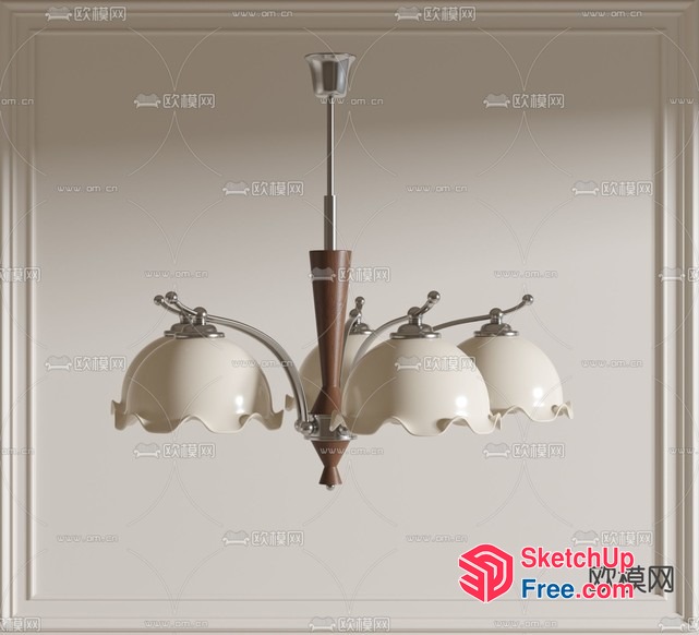 Elegant Ceiling Fixture With Three White Lamp Shades 3D SketchUp File
