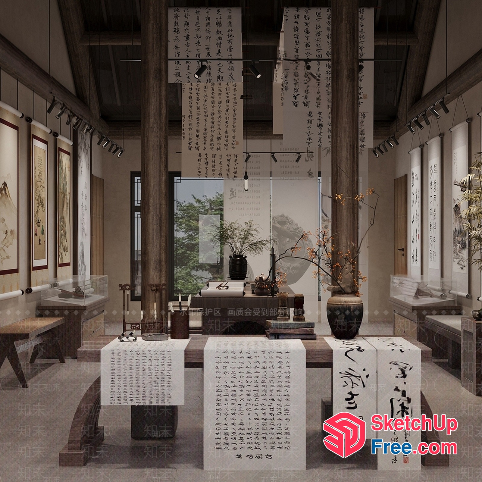 Traditional Chinese Calligraphy Art Gallery 3D SketchUp File