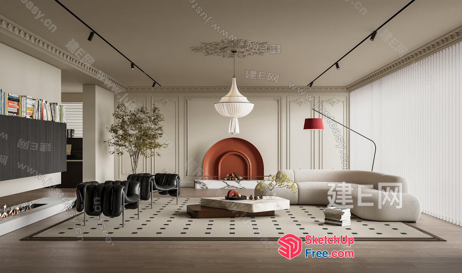 Modern Minimalist Living Room With Elegant Fireplace 3D SketchUp File