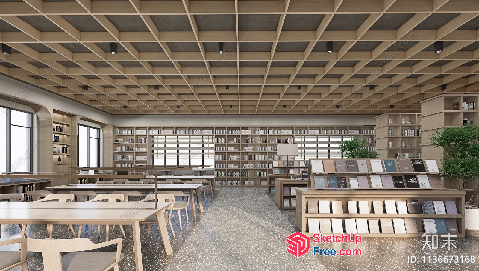 Spacious Modern Library Interior 3D SketchUp File