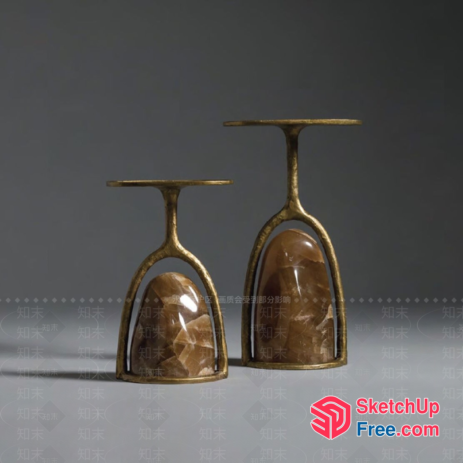 Pair Of Elegant Wine Glasses With Unique Stone Accents 3D SketchUp File