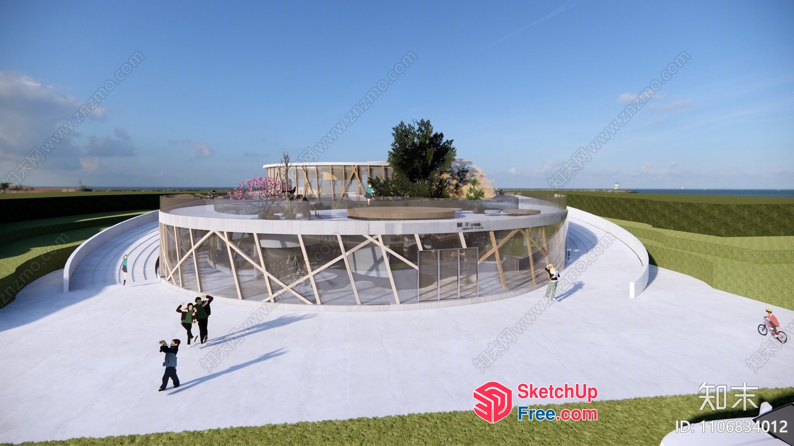 Modern Exterior Design With Glass Curtain Wall And Stairs 3D SketchUp File