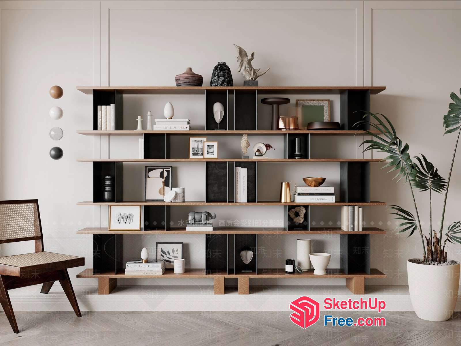 Modern Shelving Unit With Artistic Decorations 3D SketchUp File