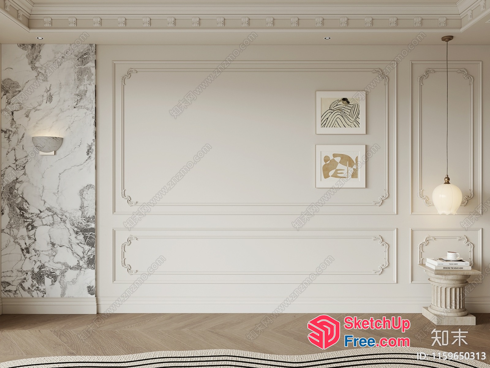 Elegant Marble Accent Wall With Ornate Moulding 3D SketchUp File
