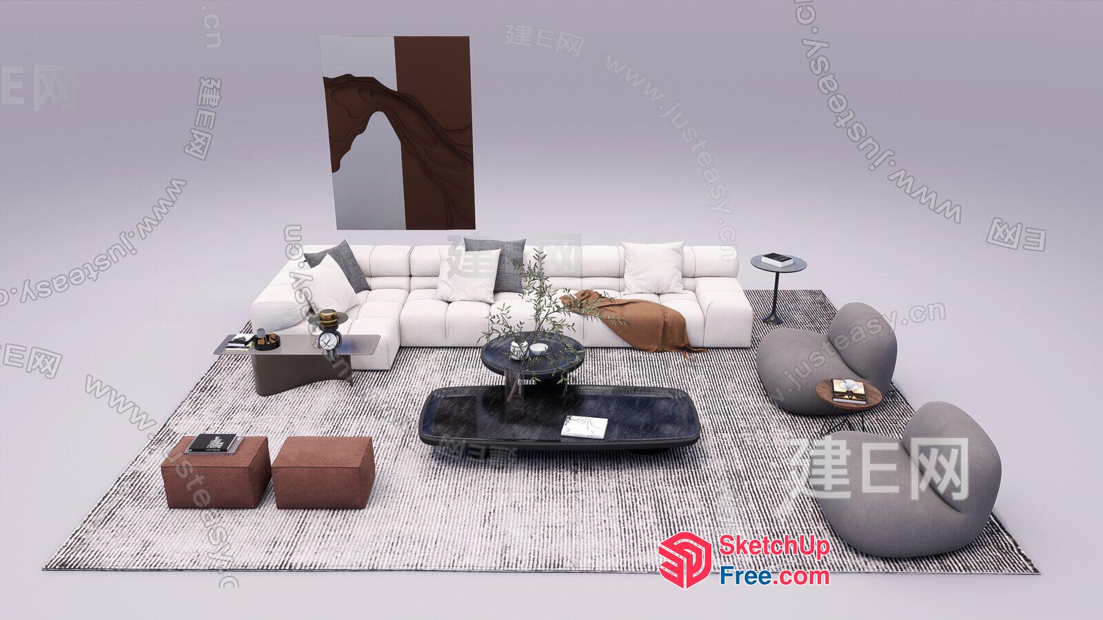 Modern Minimalist Living Room Interior With White Sofa 3D SketchUp File