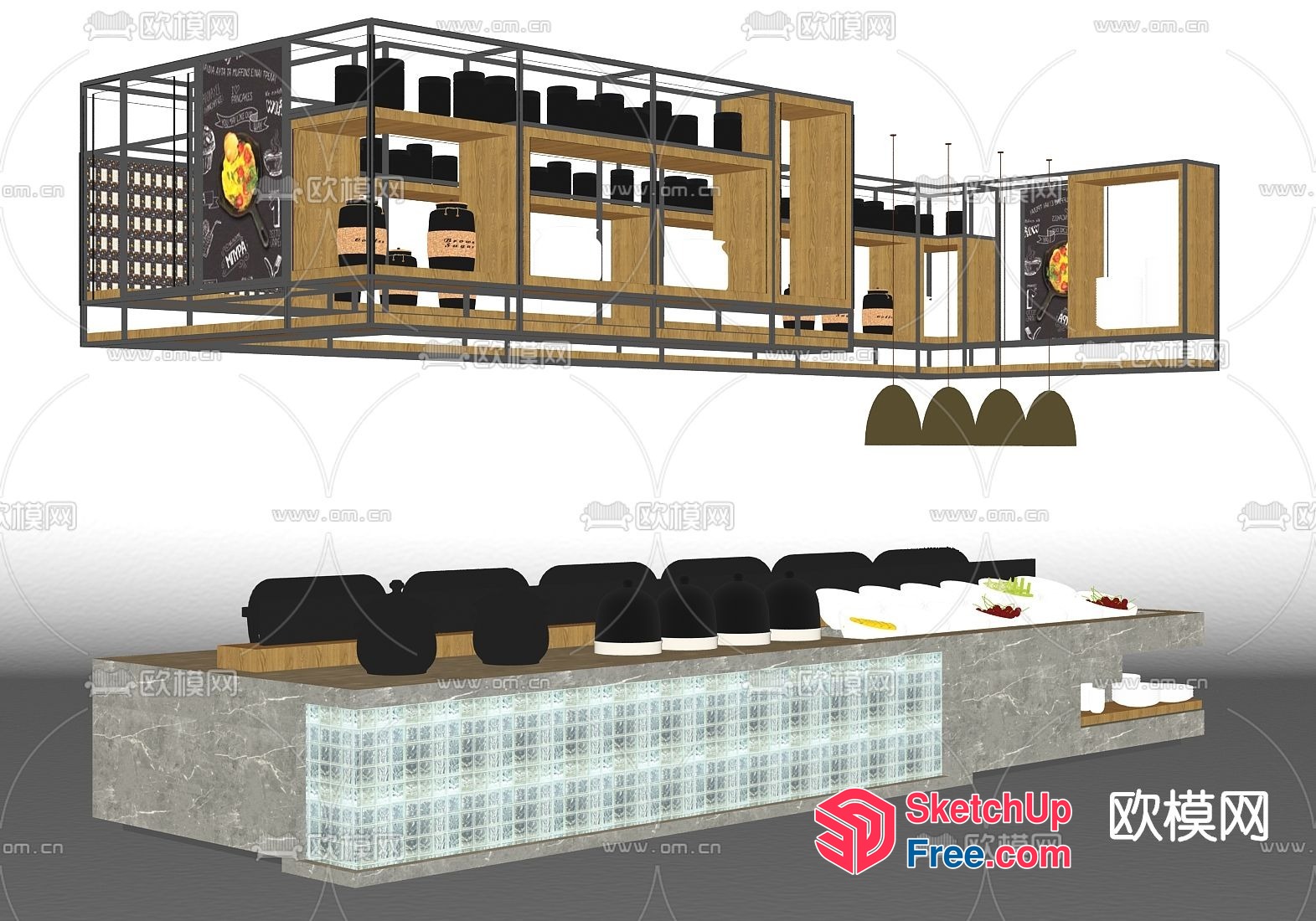 Modern Industrial-Style Restaurant Interior Design 3D SketchUp File
