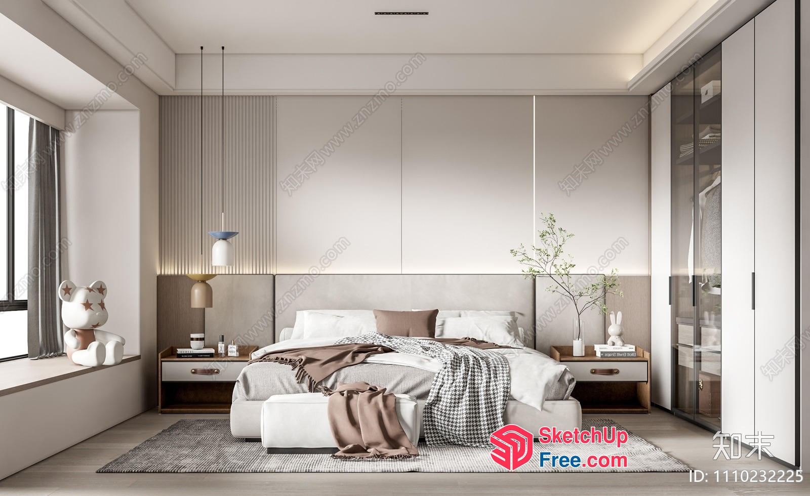 Modern Minimalist Bedroom Design With Neutral Color Scheme 3D SketchUp File