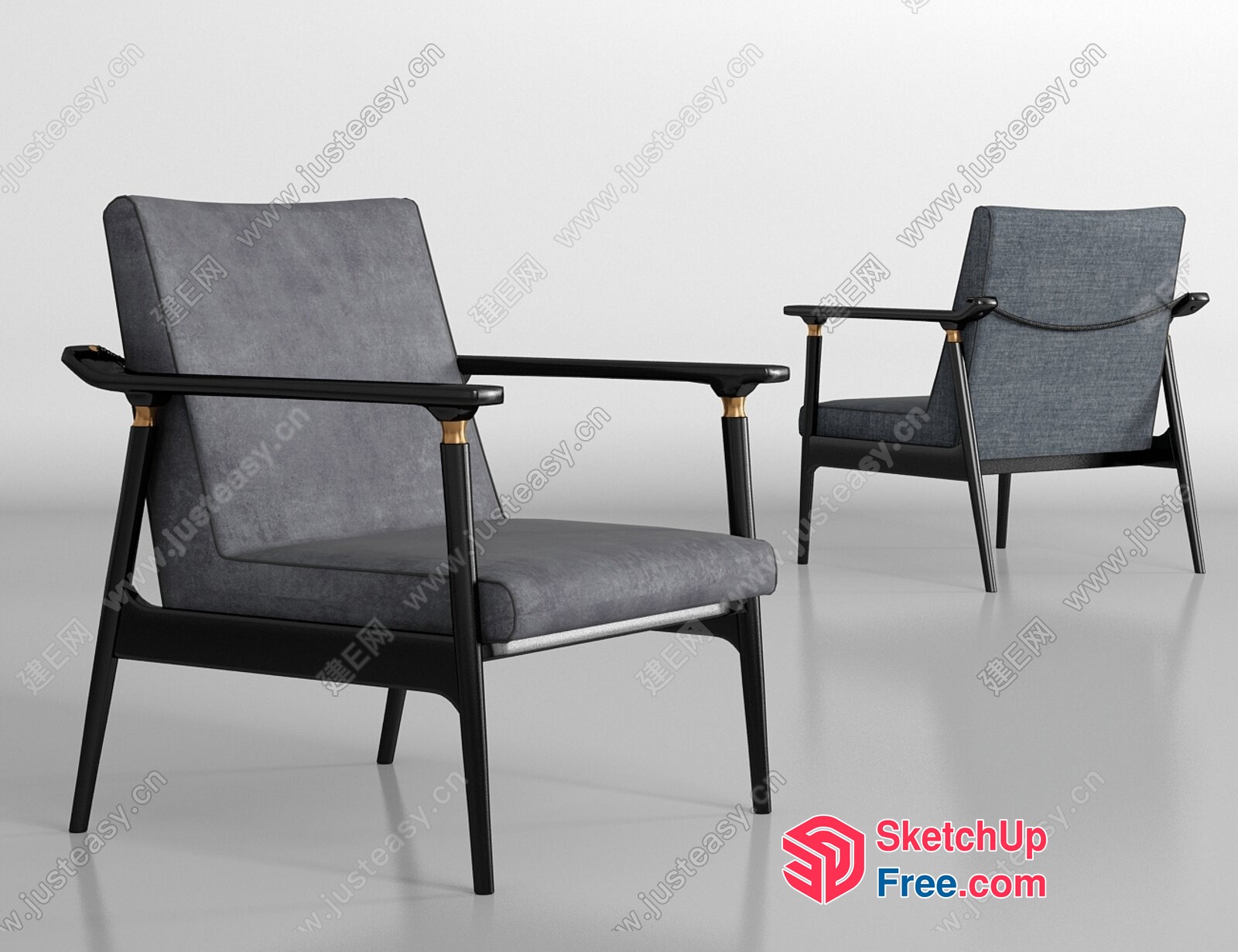 Grey Upholstered Armchairs With Wooden Frames 3D SketchUp File