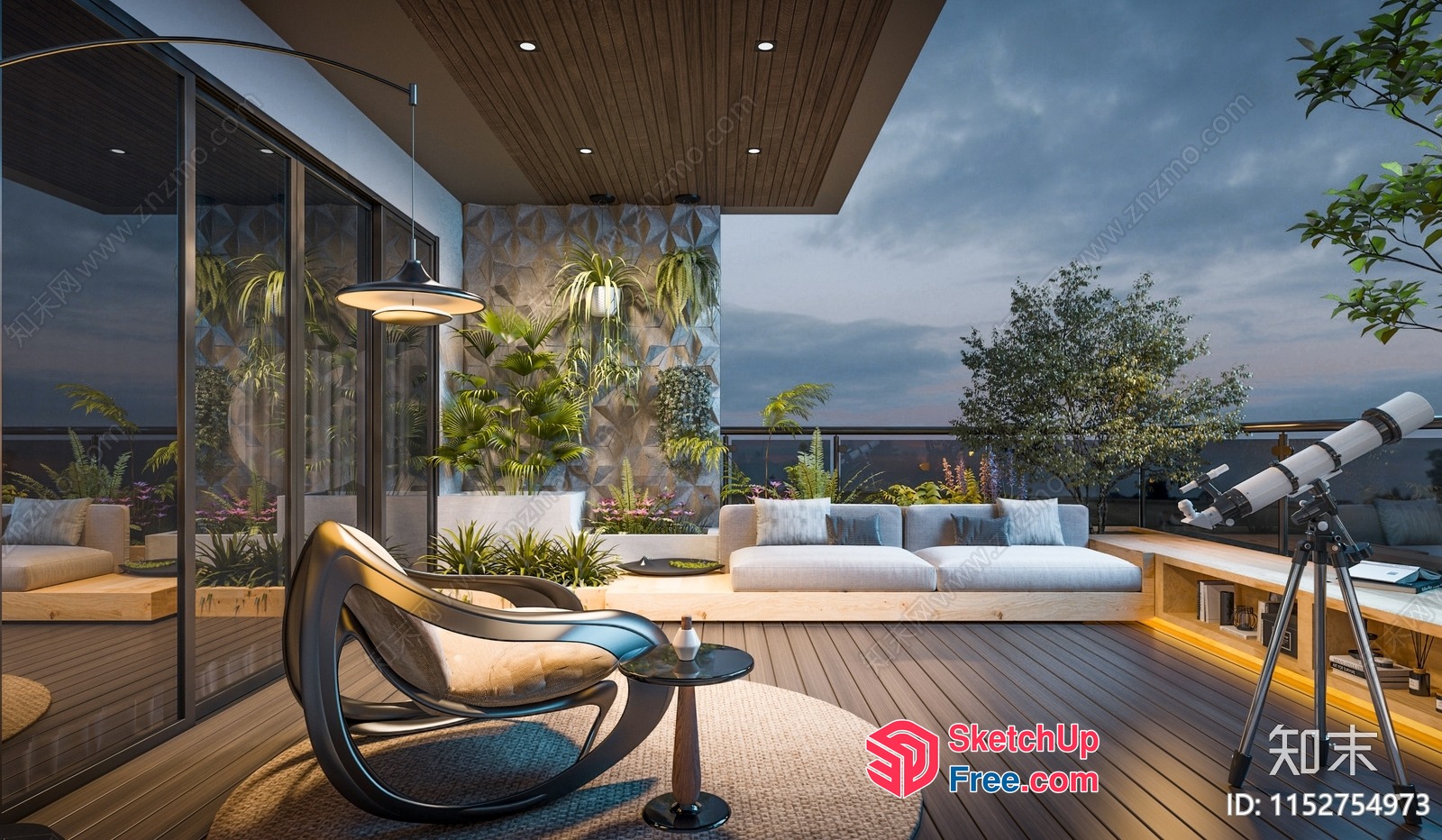 Contemporary Balcony With Telescope And Modern Furniture 3D SketchUp File