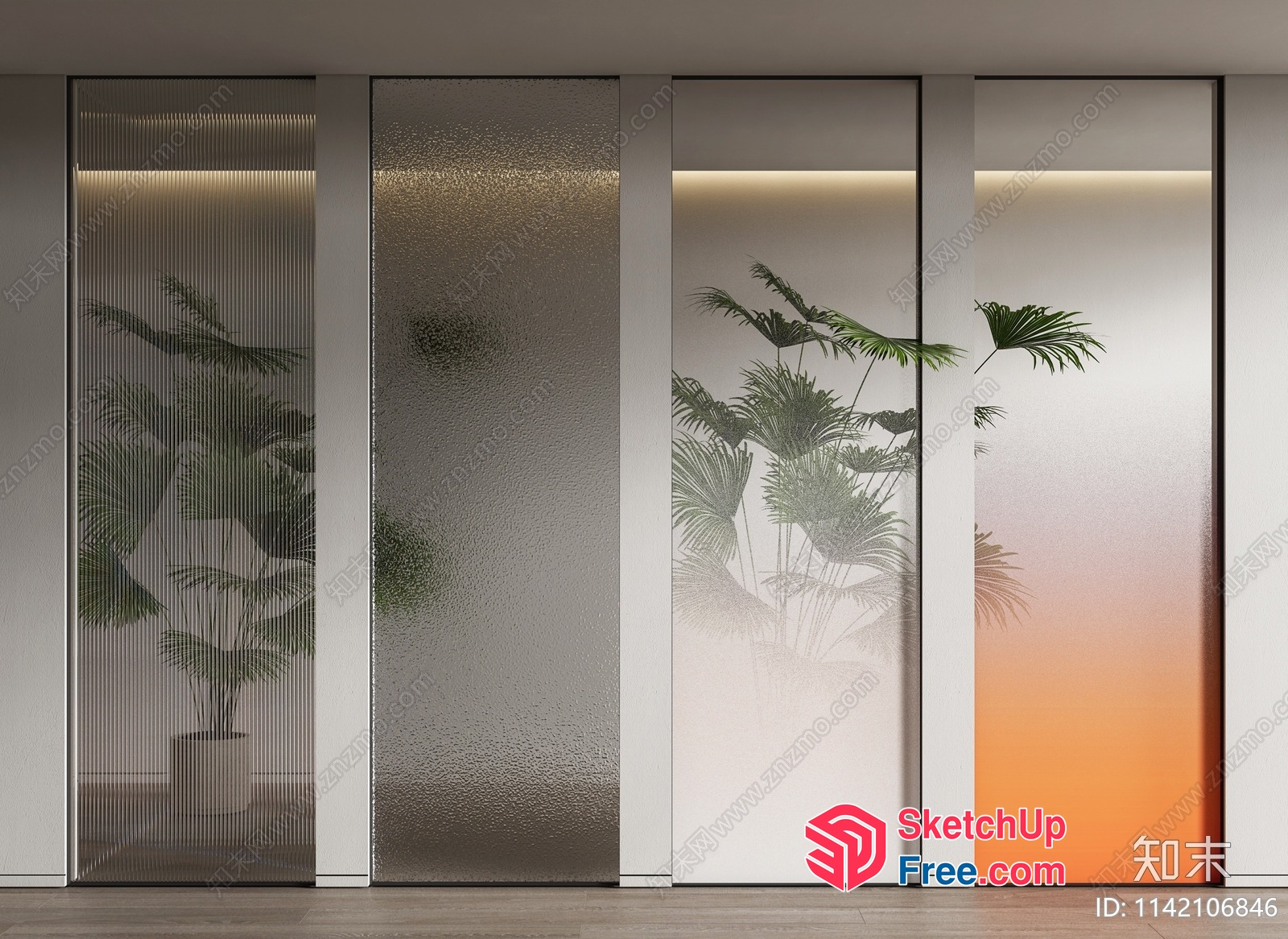 Modern Glass Partition Wall With Plants 3D SketchUp File