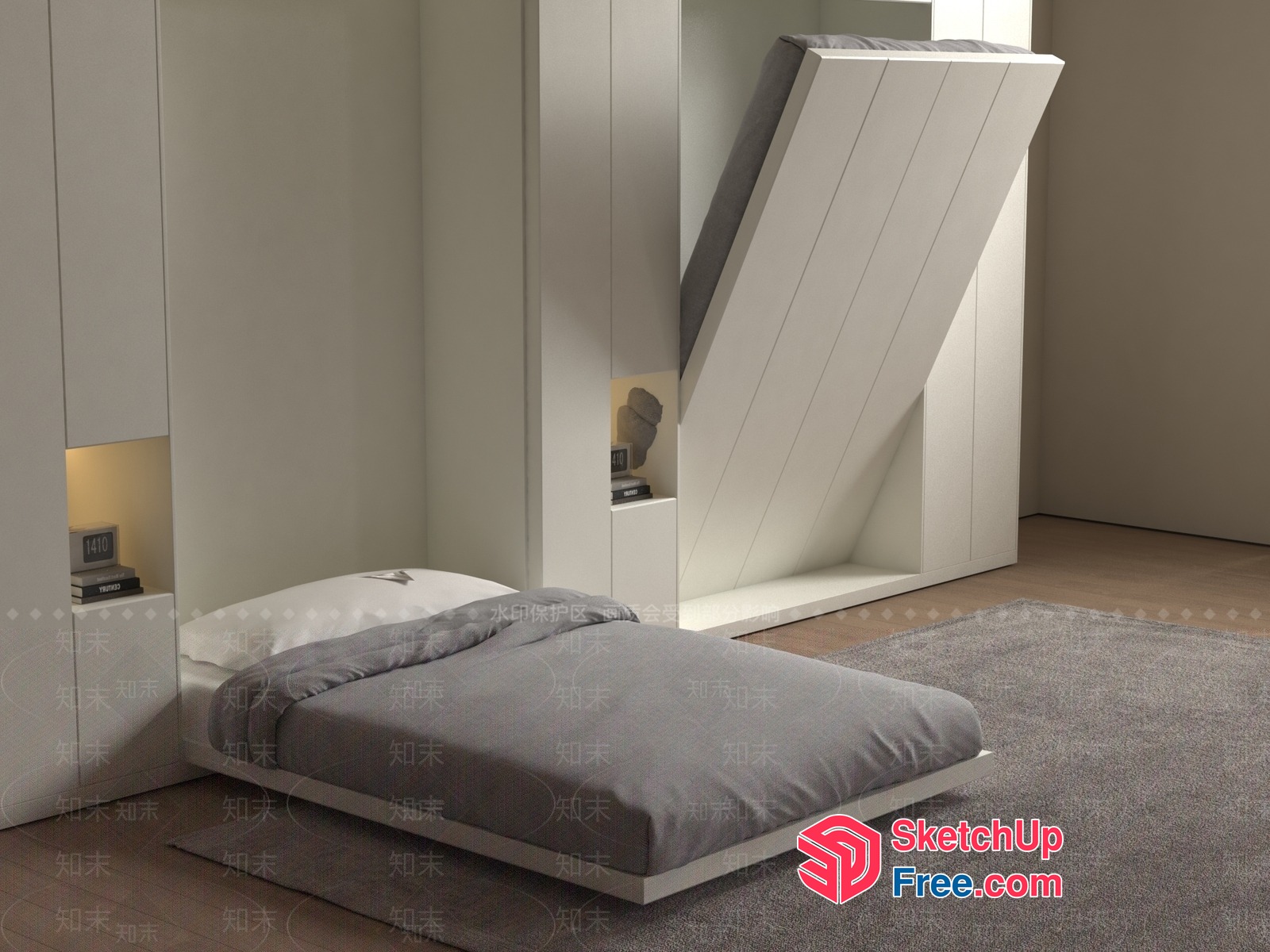 Minimalist Bedroom Interior With White And Grey Tones 3D SketchUp File