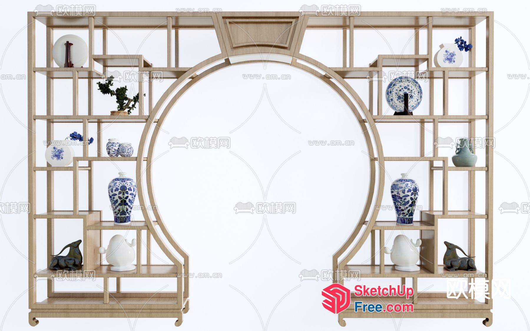 Asian-Inspired Shelving Unit With Ornate Decor 3D SketchUp File