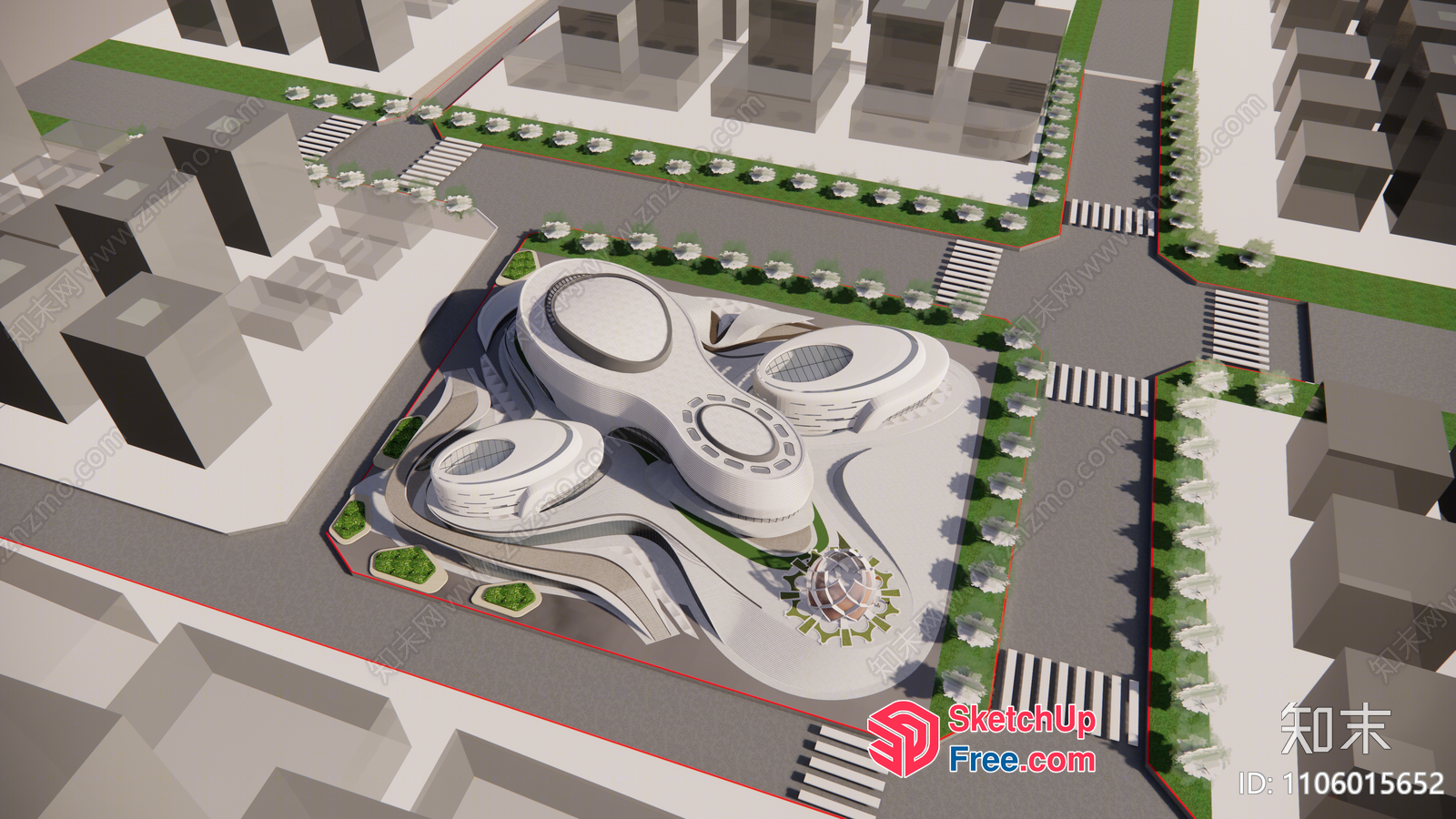 Futuristic White Building Exterior With Curved Lines And Unique Architecture 3D SketchUp File
