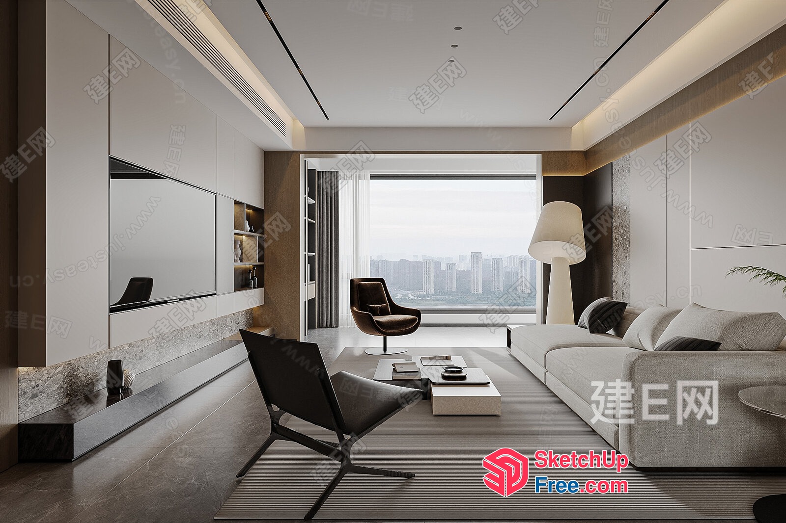 Modern Living Room With City View 3D SketchUp File