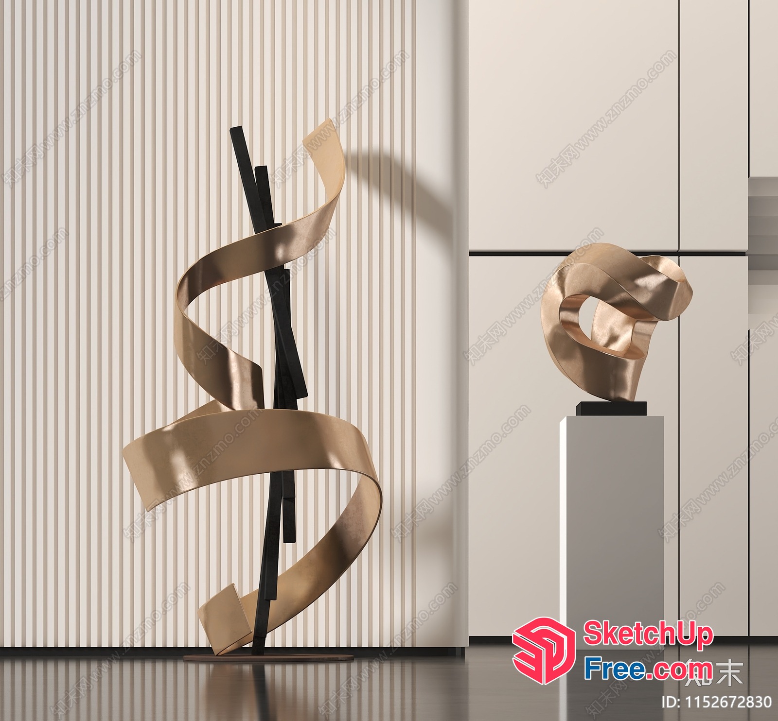 Modern Art Sculpture In Elegant Gold And Black 3D SketchUp File