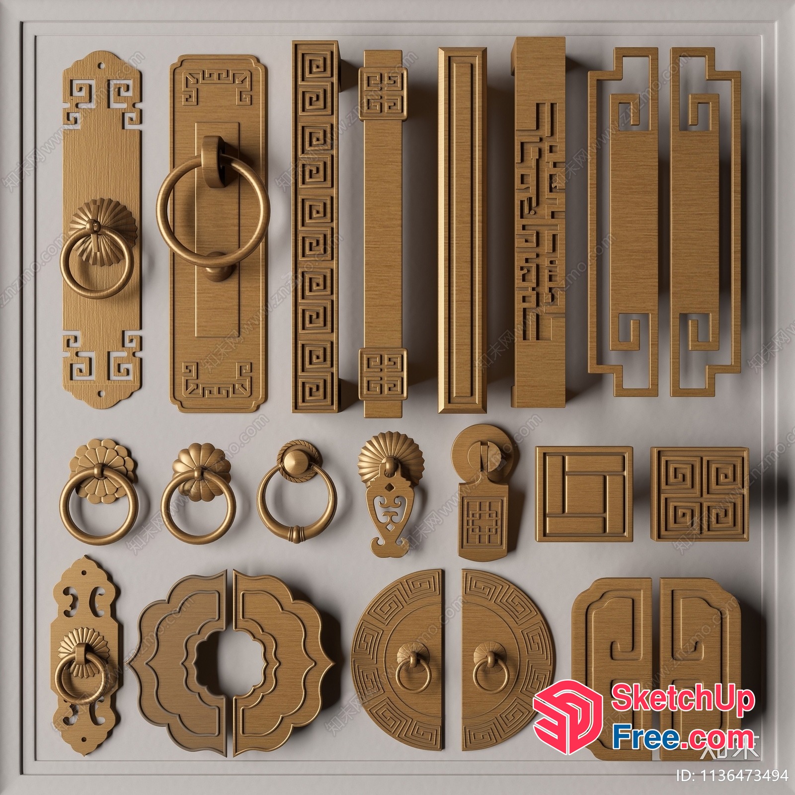 Ornate Gold Door Hardware Set 3D SketchUp File