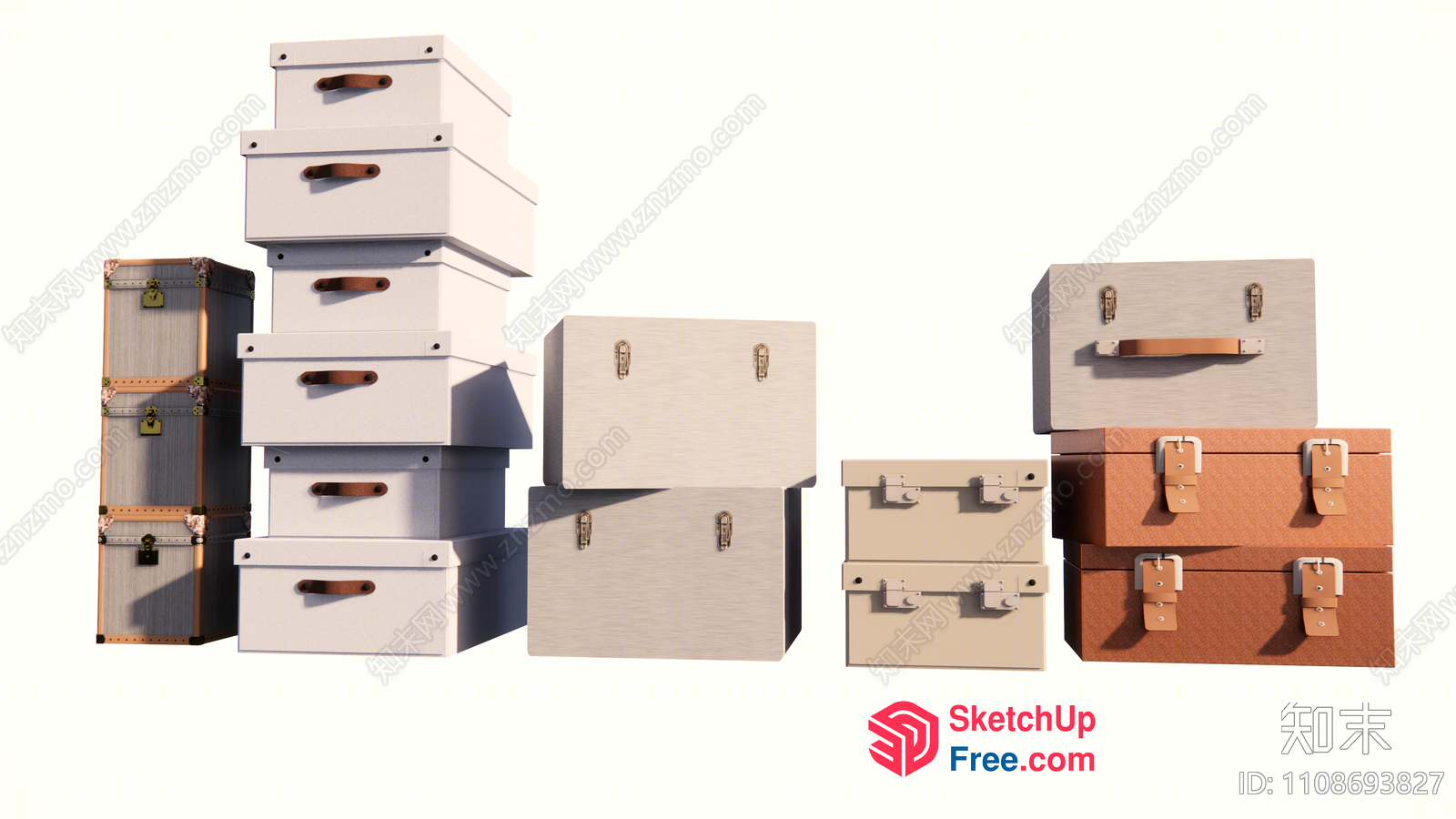 Stacked Trunks And Boxes In Various Styles 3D SketchUp File
