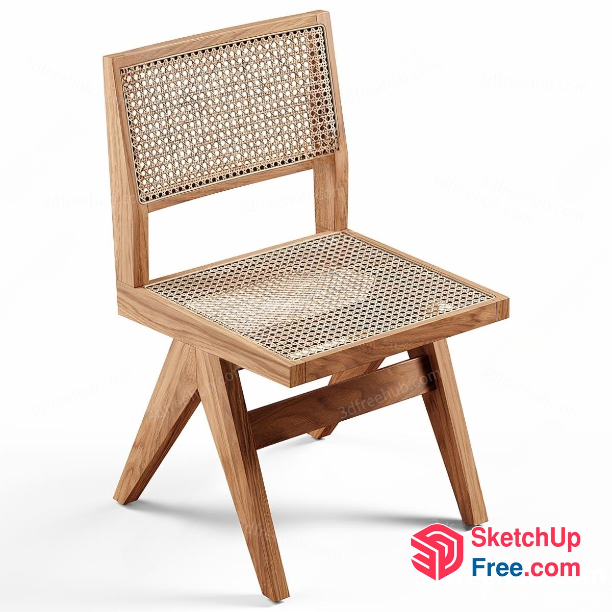 Wooden Chair With Woven Rattan Back And Seat 3D SketchUp File