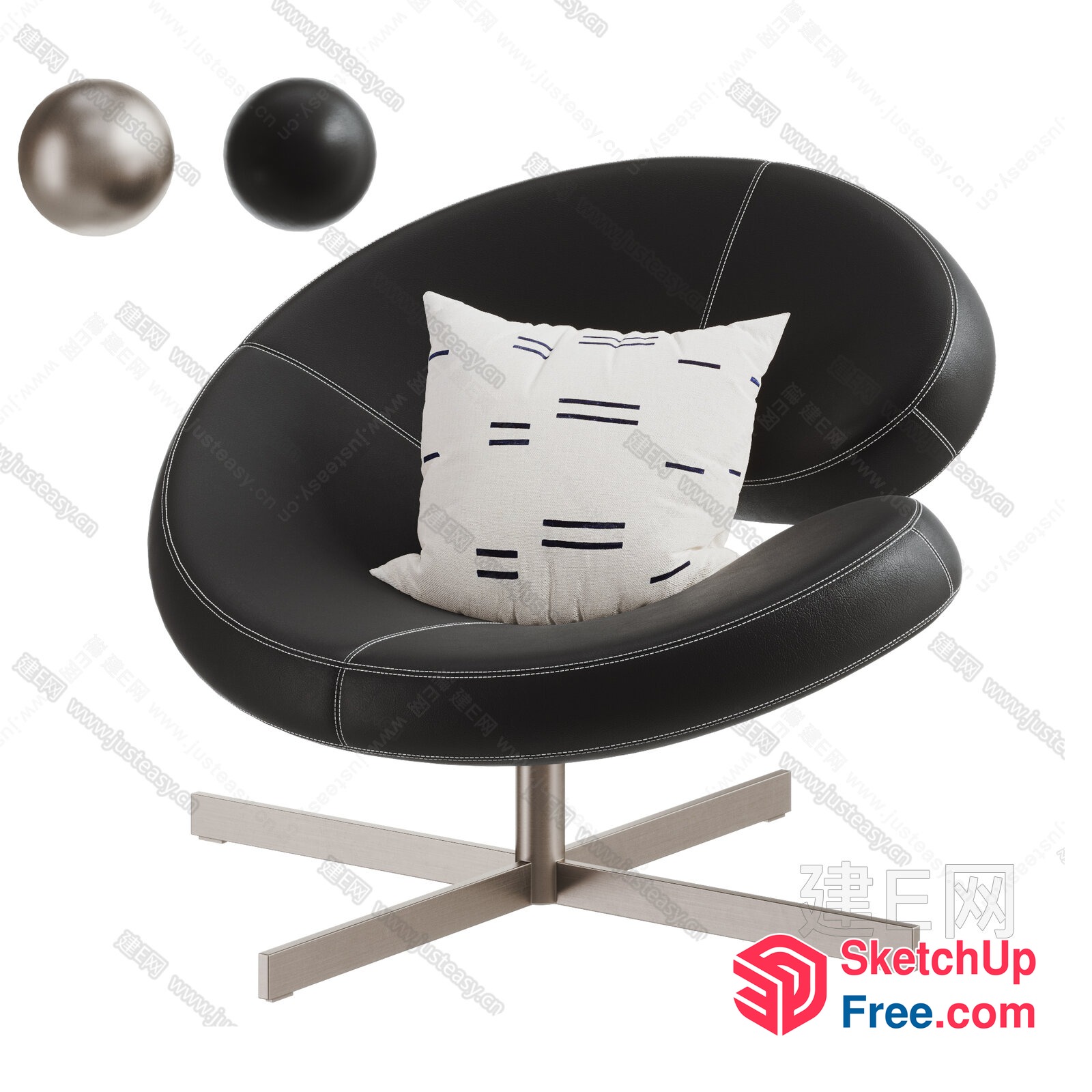 Elegant Black Leather Swivel Chair With Modern Design 3D SketchUp File