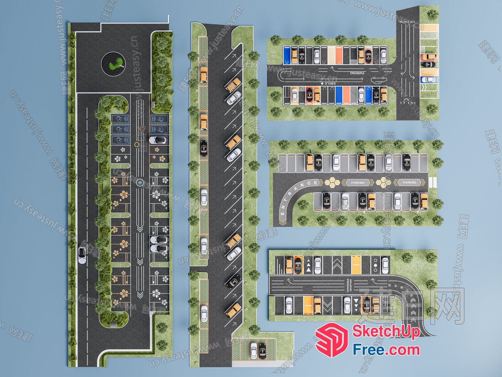 Car Park With Multiple Entrances And Exits 3D SketchUp File