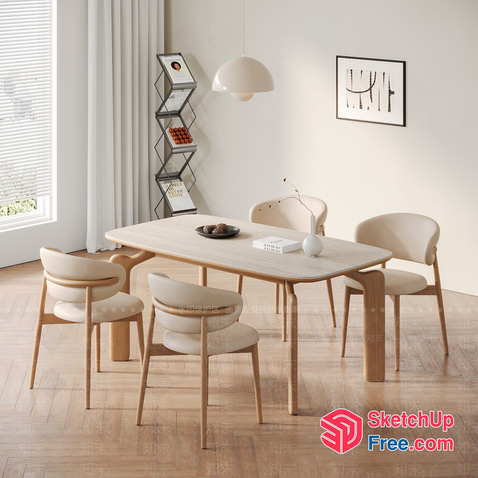 Modern Minimalist Dining Room With Natural Wood Accents 3D SketchUp File
