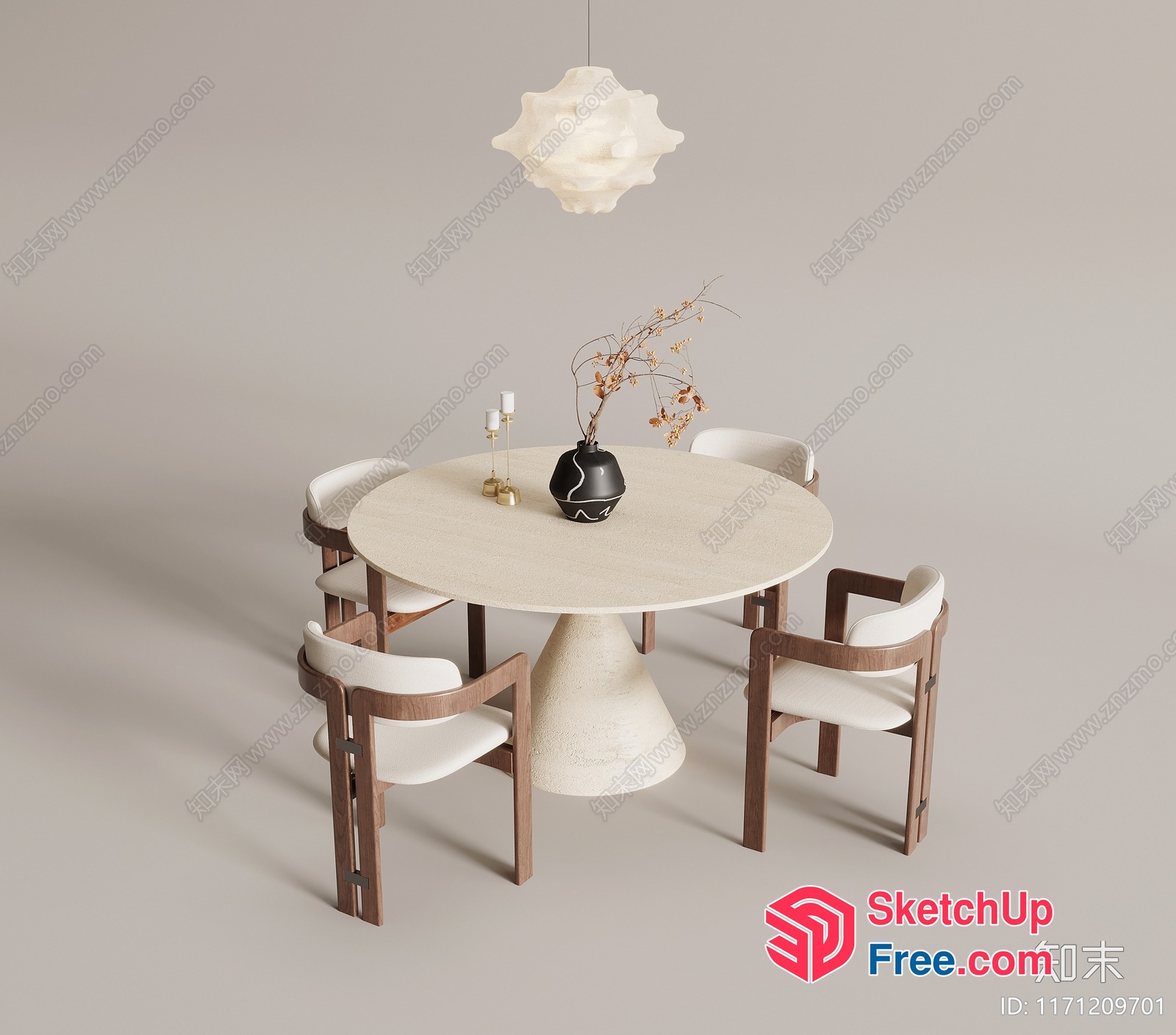 Elegant Creamy Style Dining Room Interior 3D SketchUp File