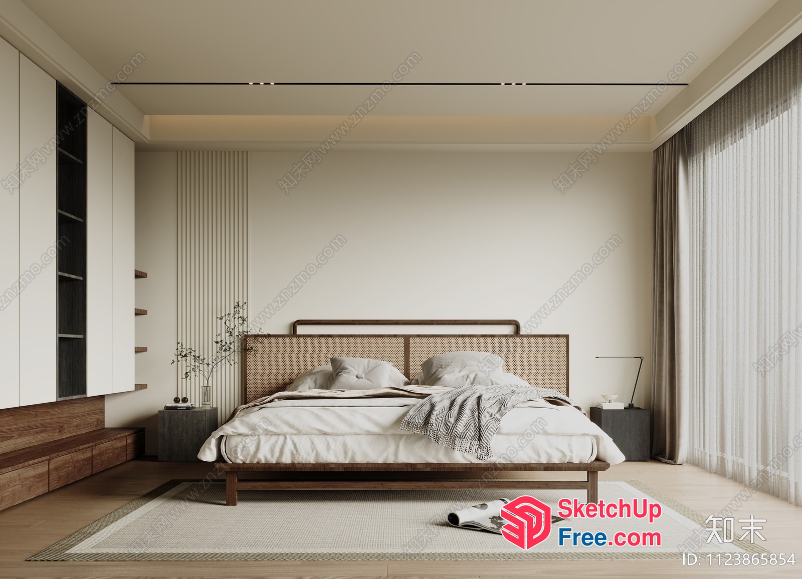 Modern Minimalist Bedroom With White And Brown Decor 3D SketchUp File