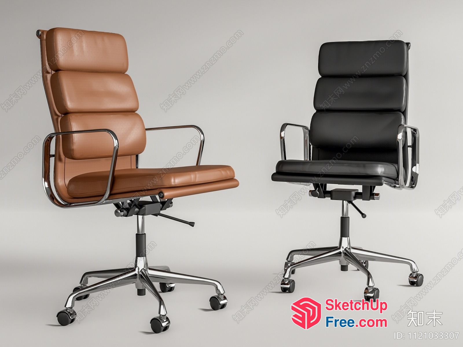 High-Back Office Chairs In Tan And Black Leather 3D SketchUp File