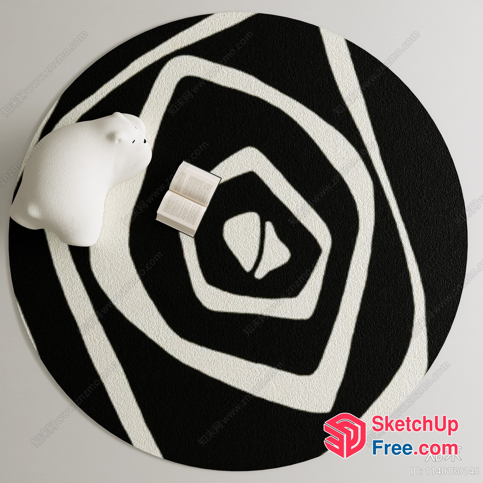Black And White Patterned Rug With Bear Statue 3D SketchUp File