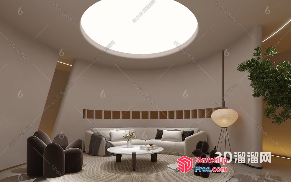Minimalist Living Room With Circular Ceiling And Skylight 3D SketchUp File