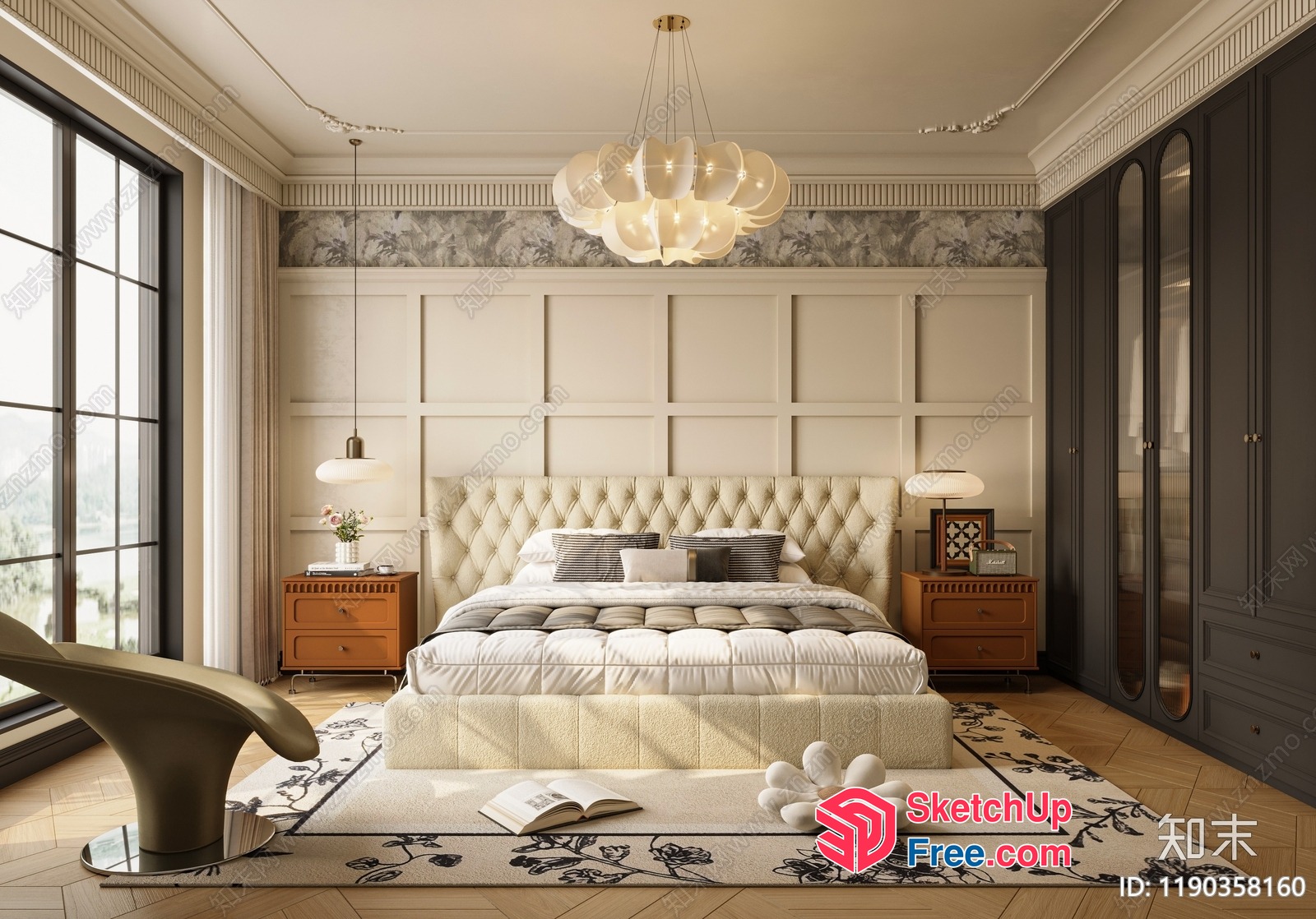 Elegant Creamy Style Bedroom Interior 3D SketchUp File