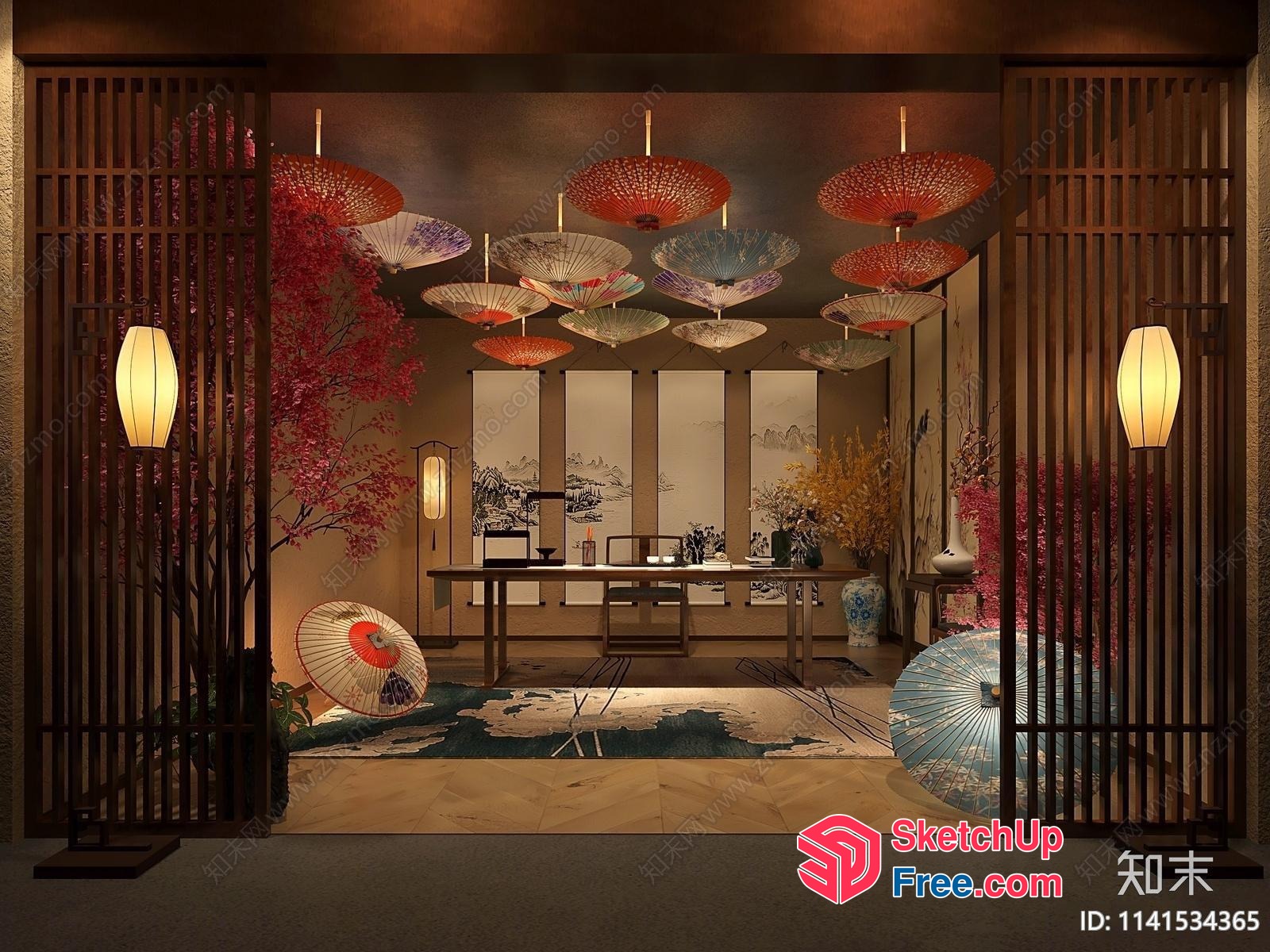 Traditional Japanese Style Interior Design With Oriental Decor 3D SketchUp File