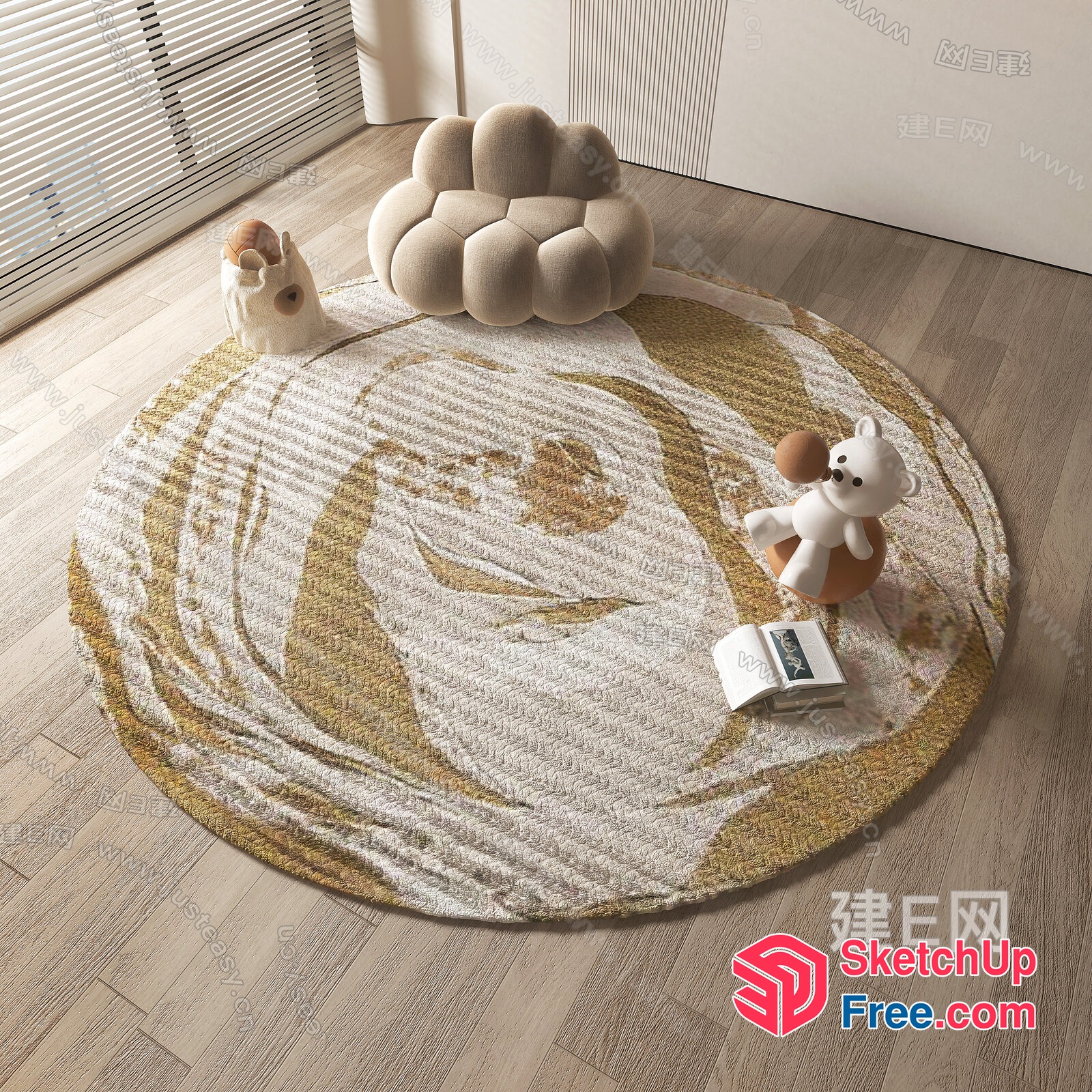 Cozy Round Rug With Earthy Tones And Whimsical Animal Accents 3D SketchUp File