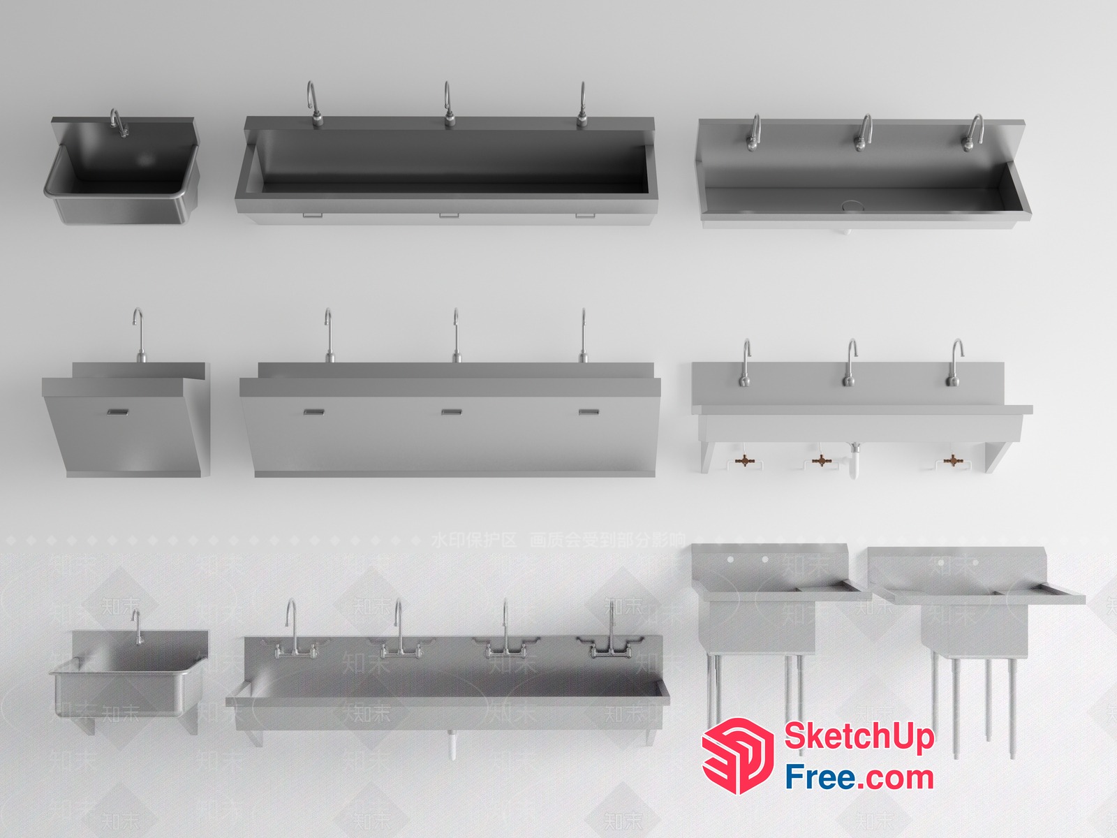 Industrial Kitchen Sinks And Faucets 3D SketchUp File