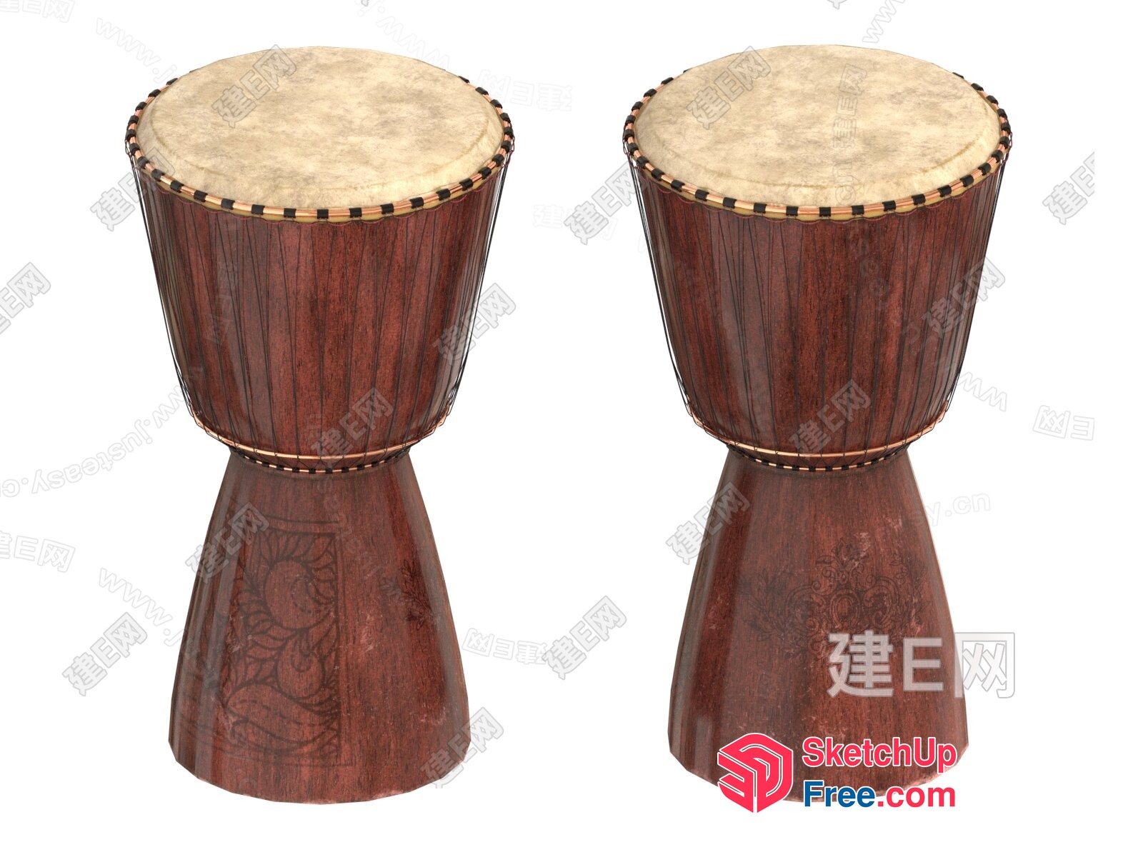 Two Wooden Drums With White Leather Tops 3D SketchUp File