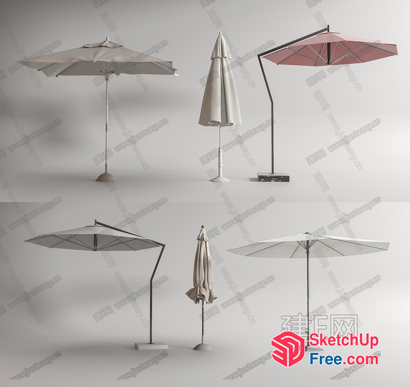 Outdoor Umbrellas With Various Styles And Colors 3D SketchUp File