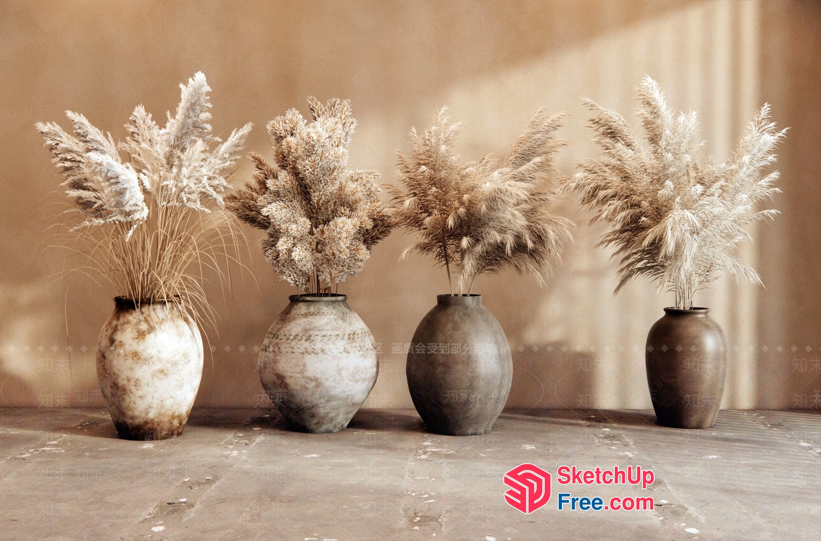 Elegant Pampas Grass Vases 3D SketchUp File