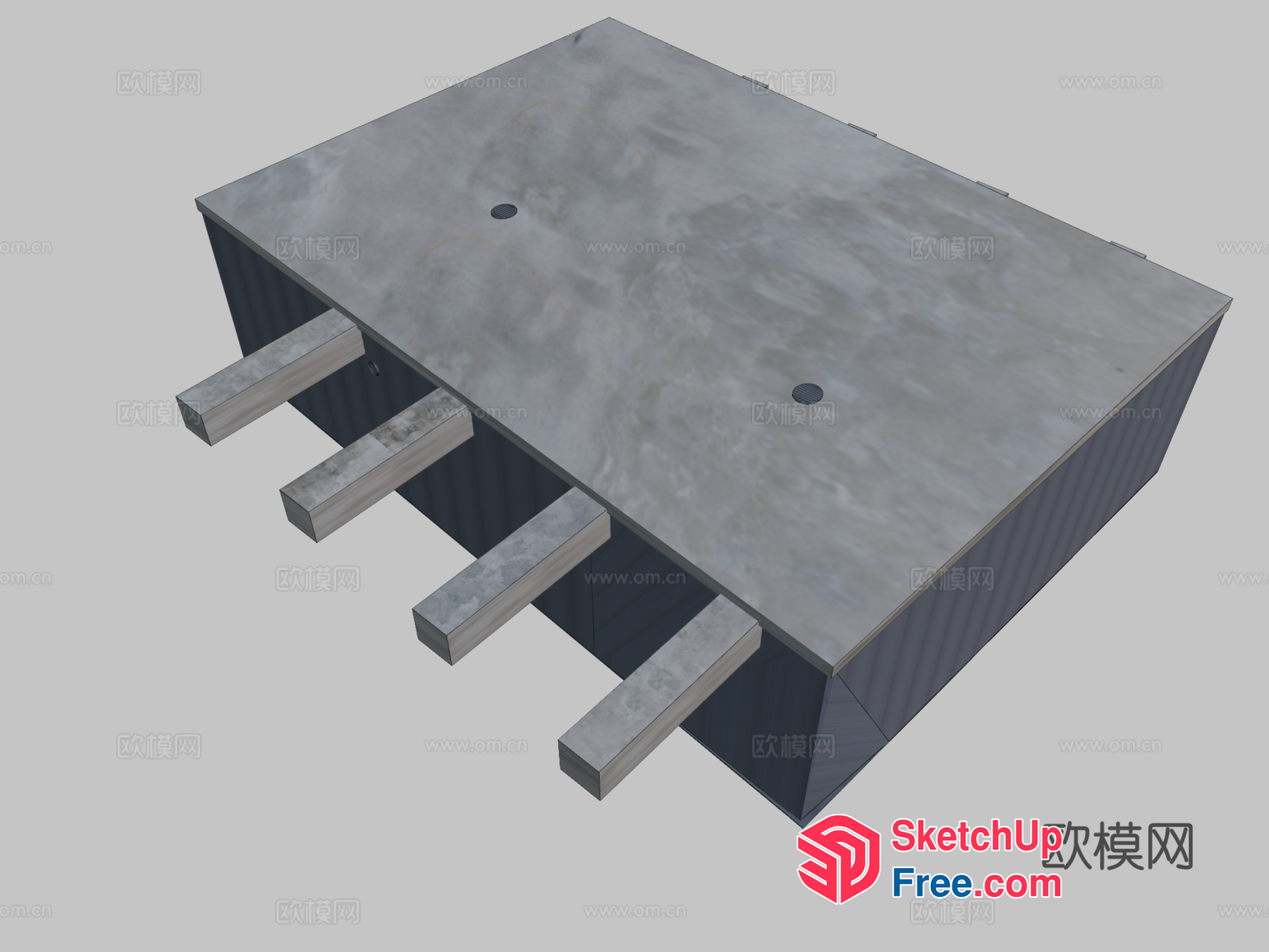 A 3D Rendering Of A Square Building With A Flat Roof And Pillars 3D SketchUp File