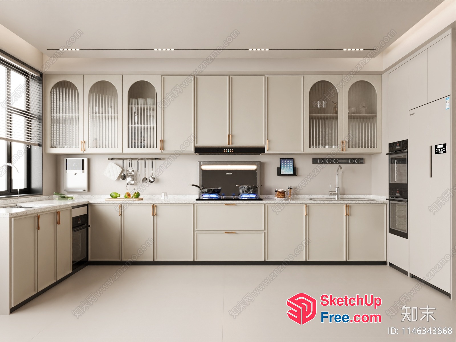 Elegant Creamy Style Kitchen With Sleek White Cabinets 3D SketchUp File