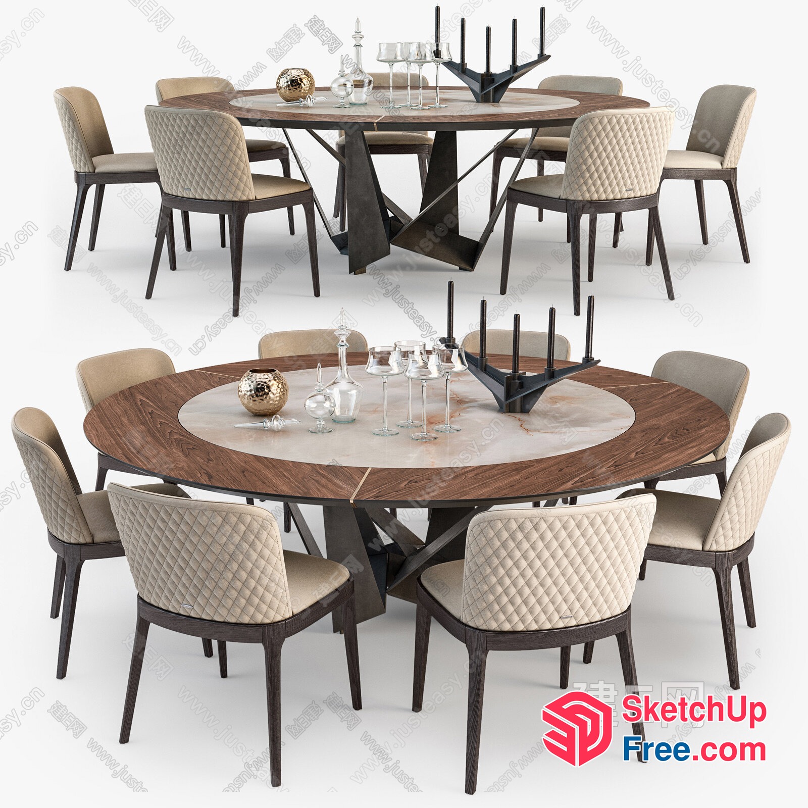 Modern Round Dining Table With Elegant Chairs 3D SketchUp File