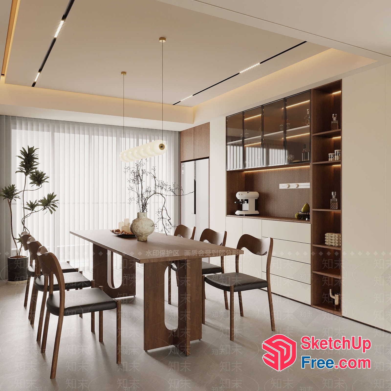 Modern Dining Room With Sleek Wooden Table And Chairs 3D SketchUp File