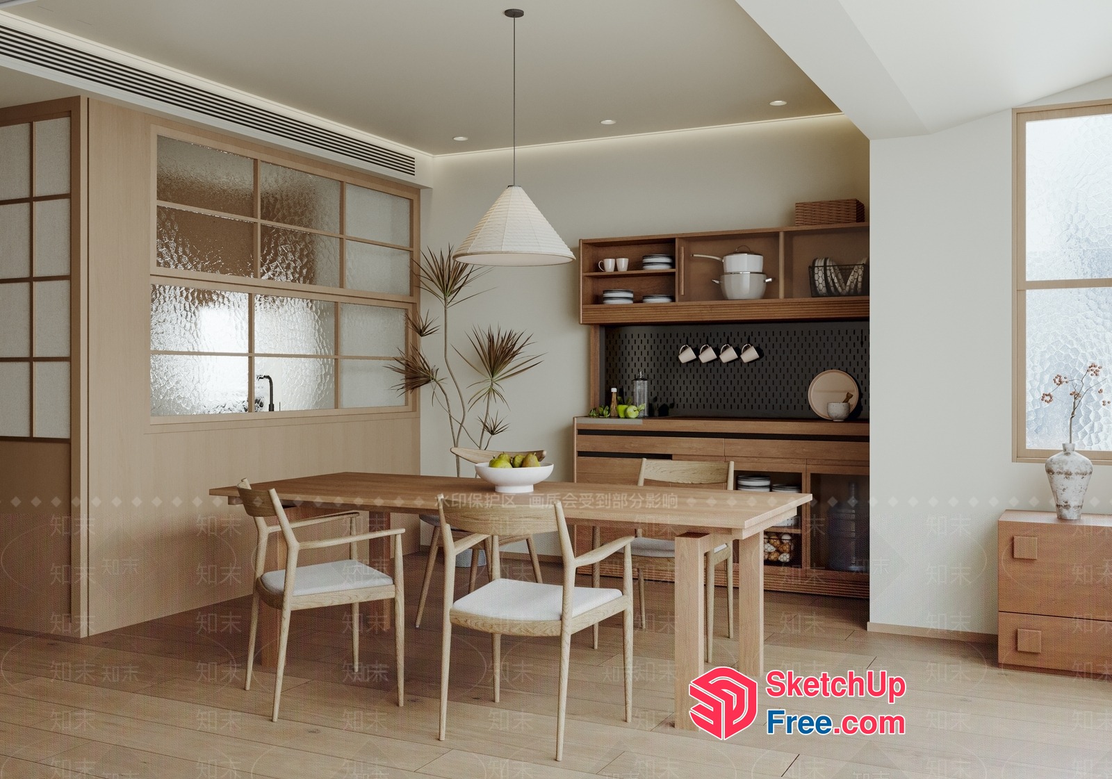 Modern Minimalist Dining Room Interior With Natural Wood Accents 3D SketchUp File