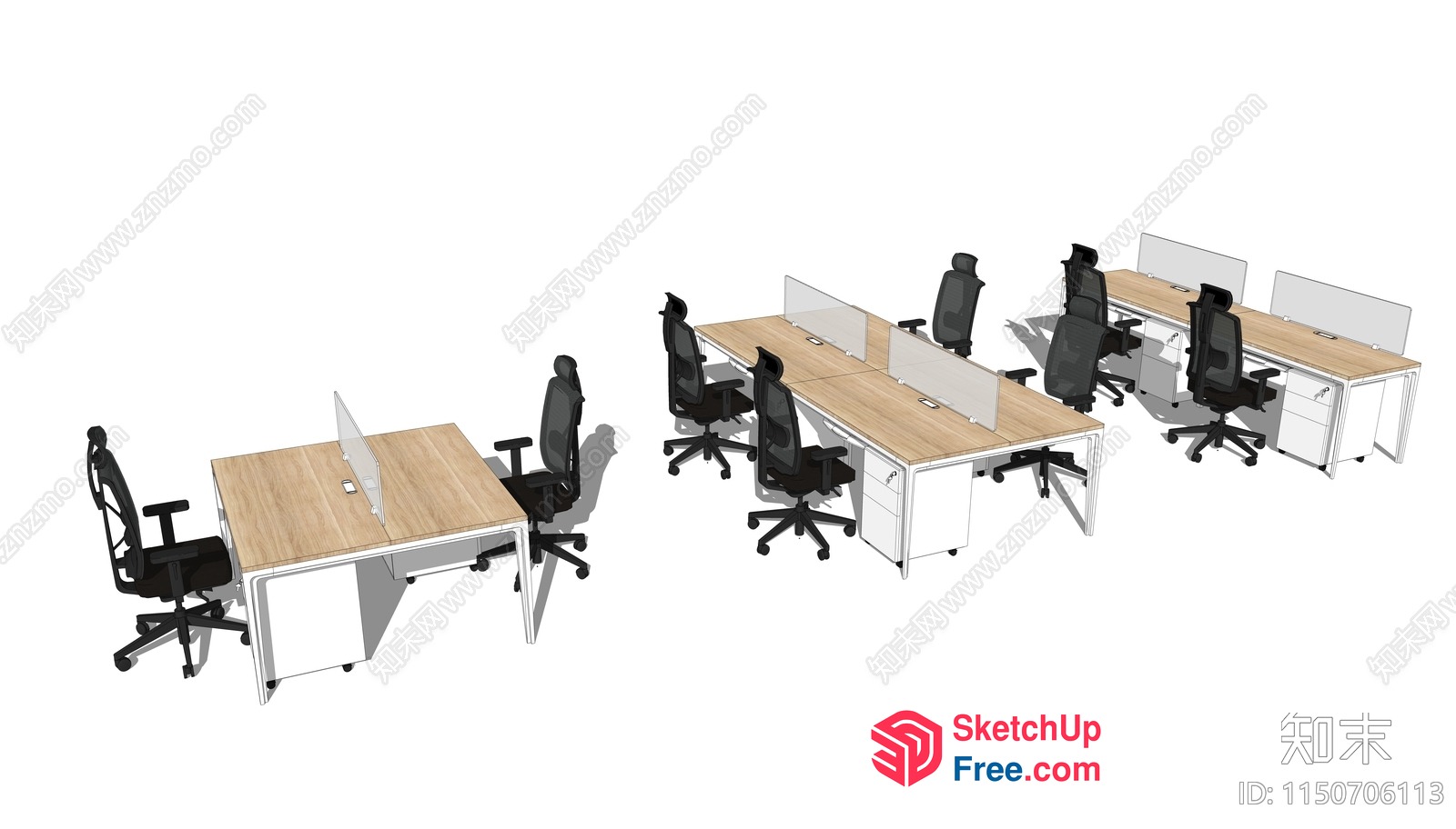 Office Furniture Set With Desks And Chairs 3D SketchUp File