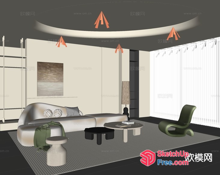 Modern Living Room With Elegant Furniture And Decor 3D SketchUp File