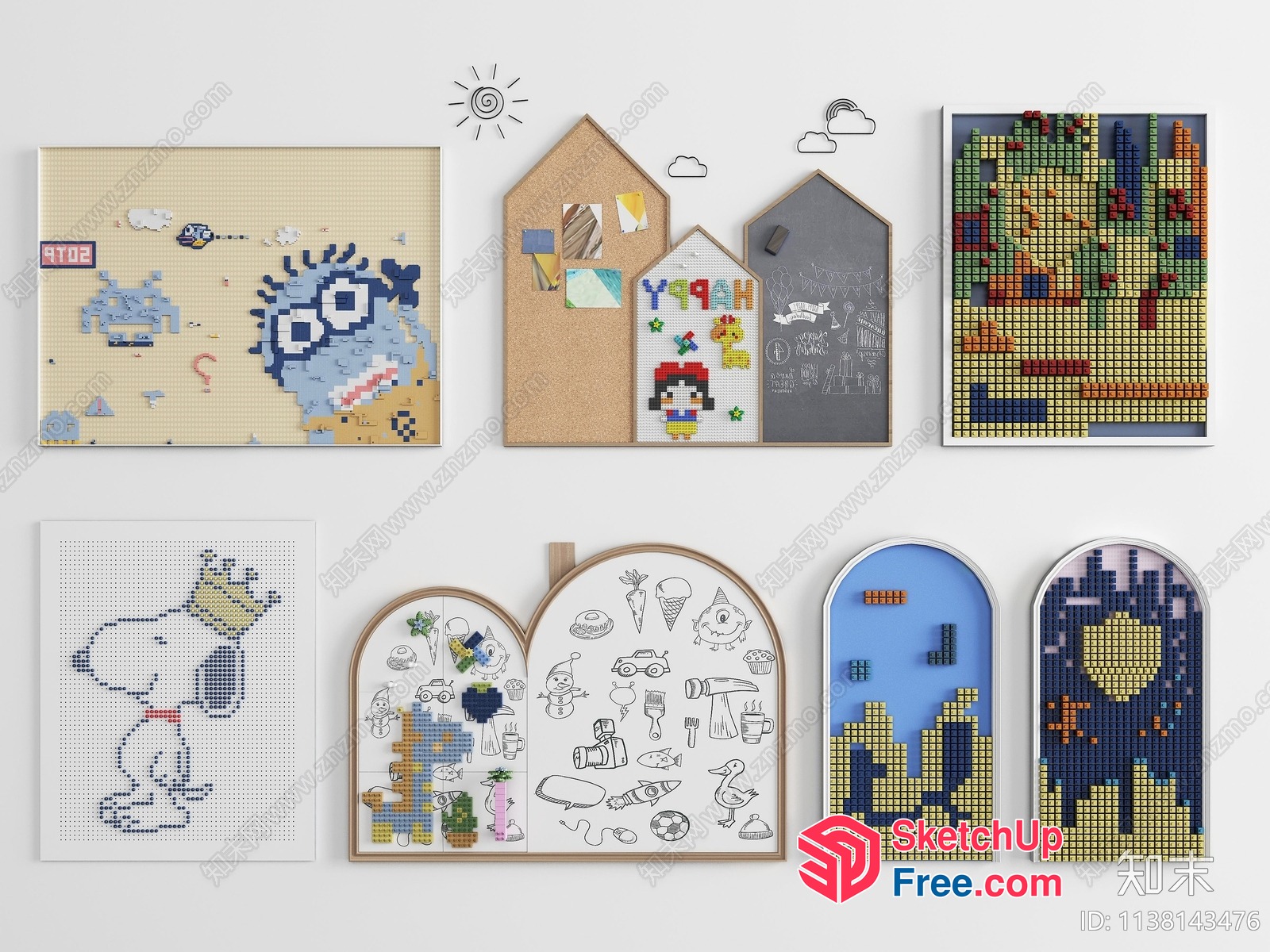 Colorful Cross-Stitch Artwork Collection 3D SketchUp File