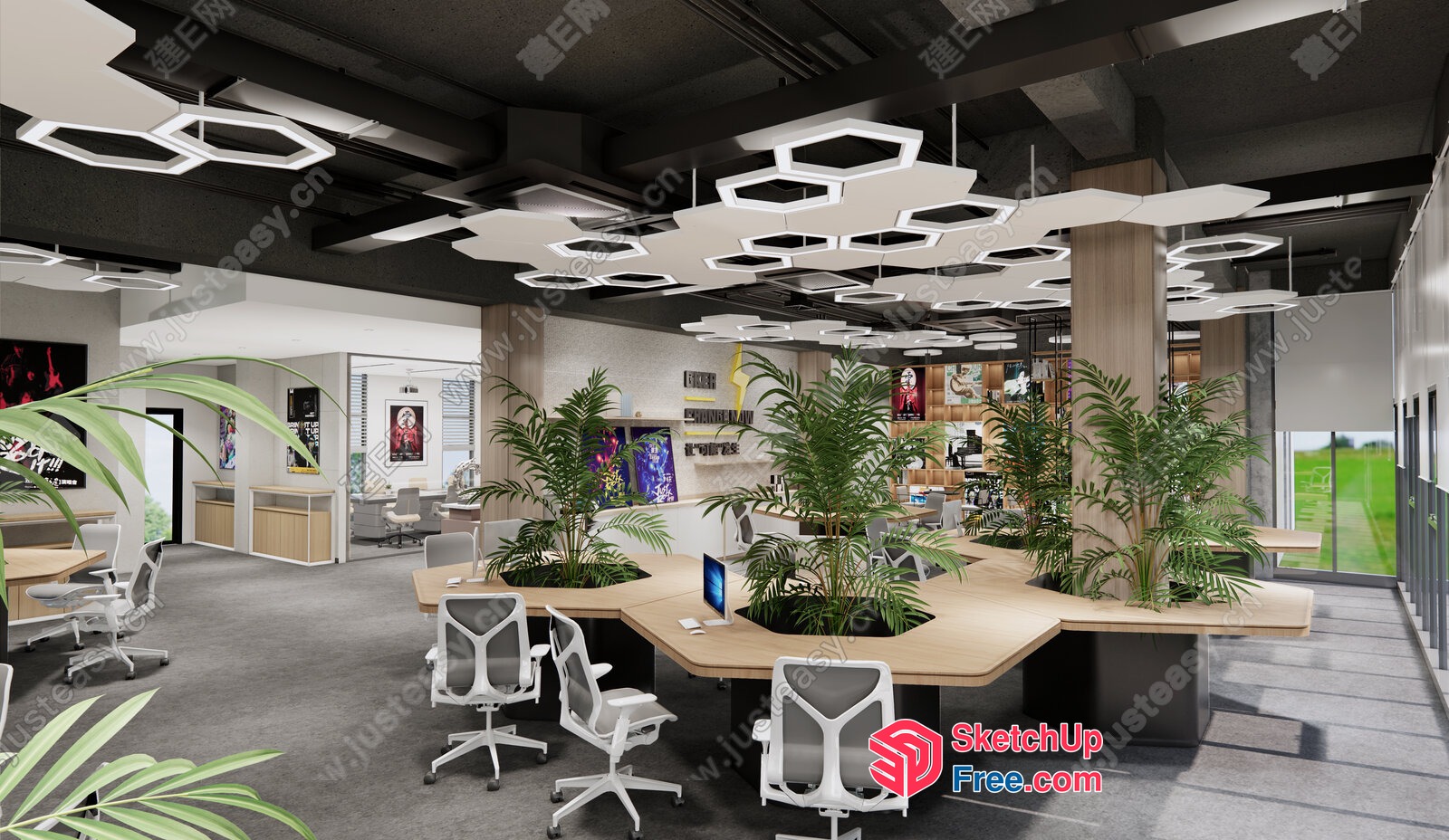 Modern Office Space With Natural Elements 3D SketchUp File